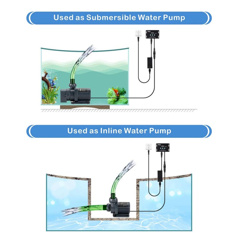 hygger 24V DC Water Pump Inline Submersible Saltwater Aquarium Pump with Controller Return Pump for Sump Tank 2650 GPH - Image 5